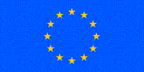 European Union flag on tech background